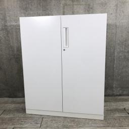 【収納物がひとめで分かる両開き戸タイプのホワイト書庫！】■コクヨ(KOKUYO)製　エディア(EDIA)シリーズ　両開き書庫　ローキャビネット　H1100㎜　■シリンダー錠　■ホワイト【倉庫在庫品】