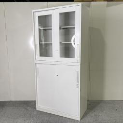 【珍しい引き違い戸キャビネットの上下書庫セットが入荷！】■コクヨ(KOKUYO)製　エディア(EDIA)シリーズ　引き違い+引き違い　書庫セット　ハイキャビネット　■シリンダー錠　■ホワイト