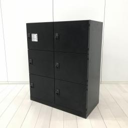 【西】◆オカムラ　6人用パーソナルロッカー　ブラック　投函口なし　ダイヤル錠