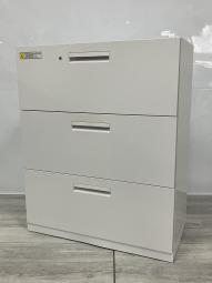 内田洋行　HSシリーズ　3段ラテラル書庫　ホワイト　鍵付き　シリンダー錠　【愛知・名古屋・豊田・静岡・浜松】