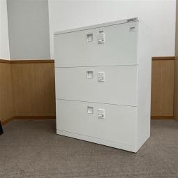 【西】書類整理の必需品! レクトライン オカムラ ホワイト ダイヤル錠 3段ラテラル書庫