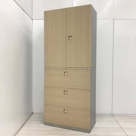 【中古】レクトライン  オカムラ（okamura） ハイキャビネット／両開き＋3段ラテラル
