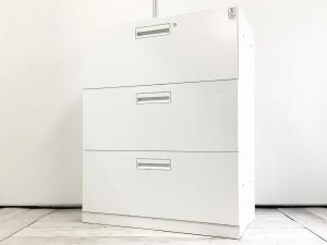 【収納力抜群のローキャビネット】コクヨ　エディア　3段ラテラル　キャビネット　ホワイト　シリンダー錠　　天板無し【3段引き出しの定番商品！】【弊社使用欄：A01077067】
