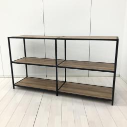 【スチール×木目の組み合わせが空間を格上げする多目的シェルフ！】■コクヨ（KOKUYO）製　スチールフレーム　 木目調オープンシェルフ　W1660×D430×H900㎜　■フレーム:ブラック / 棚: 木目調ナチュラル