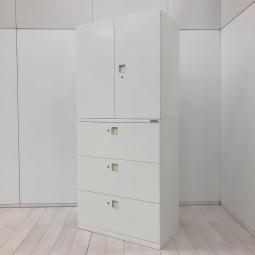 【オフィスの書類をスッキリ整理！人気の両開きと3段ラテラルの上下セット！】■オカムラ（okamura）製　レクトラインシリーズ（Rectline）　書庫セット　両開き＋3段ラテラル 　ハイキャビネット　■シリンダー錠　■ホワイト【2608】【A01086498】