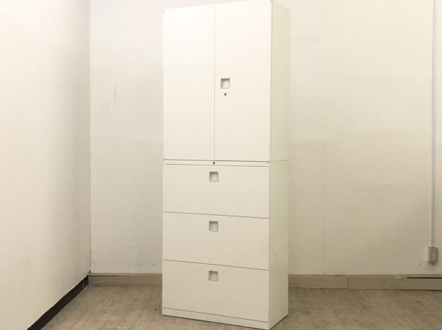 【中古】レクトライン  オカムラ（okamura） ハイキャビネット／両開き＋3段ラテラル