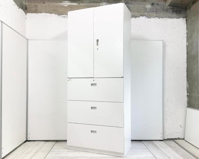 【中古】シンライン HTM-109HSS-W9/HTM-109AAS-W9 イトーキ（ITOKI） ハイキャビネット／両開き＋3段ラテラル