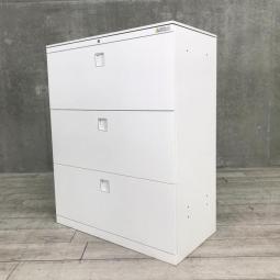【コンパクトなD400サイズ！】【オフィスの必需品！大容量の三段キャビネット！】■オカムラ（okamura）製　レクトラインシリーズ　3段ラテラル　ローキャビネット　■天板/ベース付　■シリンダー錠　■ホワイト