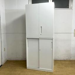 【2台入荷】内田洋行　HSシリーズ　両開き＋2枚引違い書庫　鍵付き　シリンダー錠　ホワイト　A4×6段分の収納可能