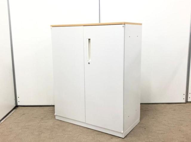 【カギ作成可能!】【人気の観音開きタイプ・取っ手が大きく使い勝手のよい定番キャビネット!】■ウチダ(UCHIDA)製 ハイパーストレージ(HS)シリーズ 両開き書庫 ローキャビネット ■ホワイト ■ナチュラル天板付き ■シリンダー錠【入替セールにつき30%OFF!】