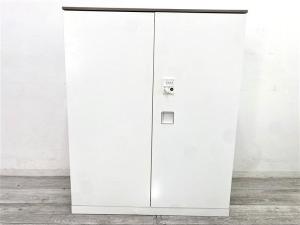 【オシャレなイメージの木目天板付き!】■オカムラ レクトラインシリーズ 両開き書庫 ホワイト ダイヤル錠タイプ【Okamura Rectline】★