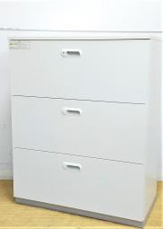 【スタンダードなデザインで使いやすい！】■プラス製　3段ラテラル書庫　ホワイト天板付　■ファイル書類の整理に便利な引出し型キャビネット【PLUS　LINX　LX-5】