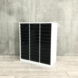 【書類・備品整理の必需品！珍しいクリトレが入荷！収納力抜群！】■ウチダ(UCHIDA)製　ハイパーストレージ(HS)シリーズ　クリスタルトレイ　ローキャビネット　W900×D450×H1100㎜　■3列×深型12段　■ホワイト