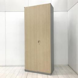 【在庫入替セール】オカムラ　レクトライン　両開き書庫　ハイキャビネット　ナチュラル×シルバー　鍵付き　シリンダー錠【愛知・名古屋・豊田・静岡・浜松】