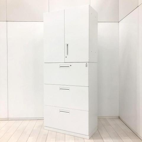 【収納量抜群の書庫セット！観音開き＋引き出しタイプの人気の組み合わせ！】■コクヨ(KOKUYO)製　 エディア(EDIA)シリーズ　両開き＋3段ラテラル　書庫セット　ハイキャビネット　■シリンダー錠　■ホワイト/600148 オフィスバスターズ　水戸サテライト　水戸市、日立市、ひたちなか市、鹿嶋市、神栖市、牛久市、古河市、結城市、東海村、つくば市