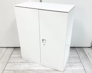 【高品質で使いやすい！省スペースにしっかり収納！】■オカムラ製　レクトラインシリーズ　両開き書庫　W900×D450×H1120mm　ホワイト天板付　■奥行スリムなD400mmタイプ！【Okamura　Rectline】