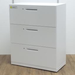 【ベース歪み】ウチダ製　HS(ハイパーストレージ) 　ホワイト　W900xD450xH1100サイズ　各段シリンダー錠　書類を一気に収納！　大型取っ手で開け閉めしやすい！　ローキャビネット　3段ラテラル書庫！！