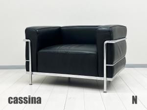N)cassina/カッシーナ　コルビジェ LC3 1人掛け　本革　刻印あり　ブラック