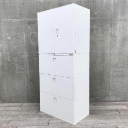 【両開き＋3段ラテラル】これ2セットで書類整理の問題が解決！上下で5段分の大容量収納！ 
◆オカムラ/レクトラインシリーズ（RectLine)　書庫セット／ホワイト（メーカー色：ネオホワイト）／鍵付き！