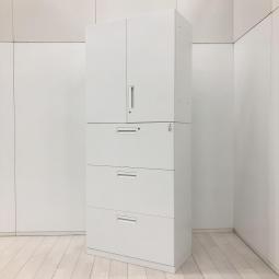【収納量抜群の書庫セット！観音開き＋引き出しタイプの人気の組み合わせ！】■コクヨ(KOKUYO)製　 エディア(EDIA)シリーズ　両開き＋3段ラテラル　書庫セット　ハイキャビネット　■シリンダー錠　■ホワイト【IB】