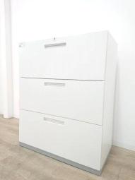 【在庫入替品】【2台限定価格！】【定価約12万円】【フラットで美しいデザインとホワイトカラー3段ラテラル書庫】■イナバ　リベスト　3段ラテラル書庫　おつとめ品(T9)