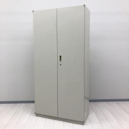 奥行き400㎜/コンパクト/オススメ　生興(SEIKO)製　両開き書庫　ハイキャビネット　W900×D400×H1860㎜　■シリンダー錠　■グレー