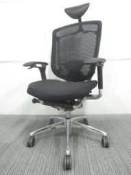 【在庫入替セール品!(本在庫限定価格)】☆人気のヘッドレスト付! ■オカムラ コンテッサチェア 可動肘付 ブラック エクストラハイバック ※状態イマイチ・座面擦れありのためお安く! 【Okamura Contessa】