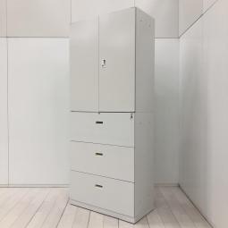 【オフィスの必需品！これ一台でオフィスの書類をスッキリ整理できる書庫セット！】■コクヨ(KOKUYO)製　ビジネスウォールＮタイプ(BWN)シリーズ　両開き＋3段ラテラル　書庫セット　■シリンダー錠　■ホワイト (T9)　※商品は上下分割した状態でのお届けとなります。