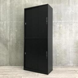 【スライド引き戸だから開閉スペースに困りません！人気の引き違い書庫！】■オカムラ(okamura)製　レクトライン(Rectline)シリーズ　引き違い書庫　3枚引き戸　H2150㎜　■シリンダー錠　■ブラック