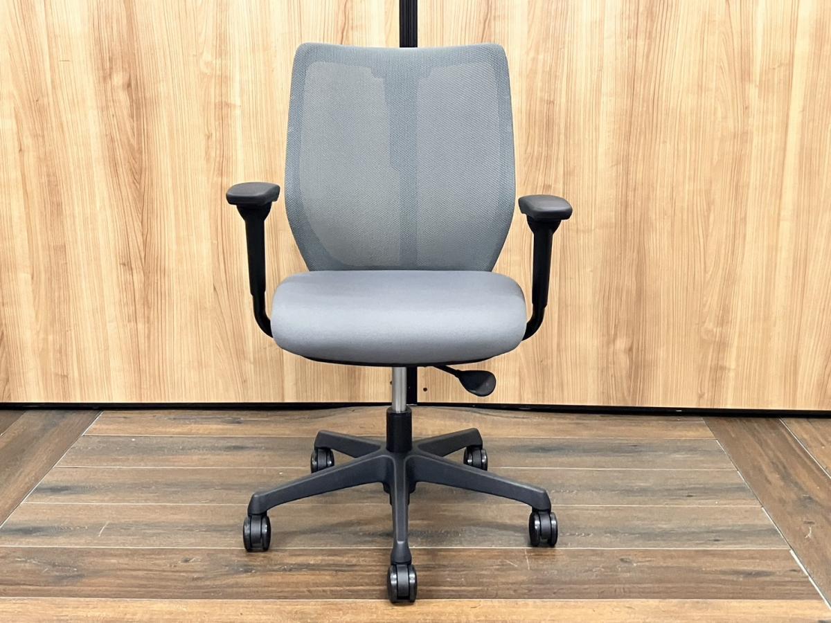 OKAMURA グレーメッシュチェア 中古】CG-M メッシュ オカムラ/okamura 肘付ローバックチェア 618190