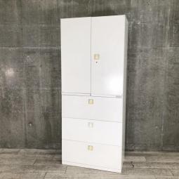 【西】～取っ手の日焼けを気にしない方必見！レクトライン特価品！～◆オカムラ　レクトライン　両開き＋３段ラテラル書庫　収納　書庫　キャビネット　ホワイト