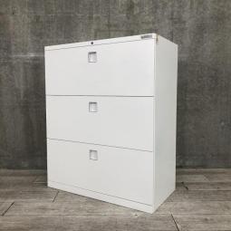 【ファイル収納にオススメ！高品質で使いやすい人気シリーズの3段ラテラル書庫！】■オカムラ(okamura)製　レクトライン(Rectline)シリーズ　3段ラテラル書庫　ローキャビネット　■ホワイト　■シリンダー錠