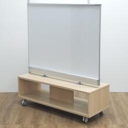 (T10)【商品入替のため、残り1台限り】オカムラ製　ホワイト　裏面スクリーン　ウッドシェルフ付　キャスター付　キャスター付きで移動らくらく！　ウッドシェルフ付きホワイトボード！　パーティション　ホワイトボード！！