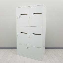 書庫一体型/希少/大人気　オカムラ(okamura)製　ピクスライン（Pixline）シリーズ　4人用パーソナルロッカー　W900×D450×H1650㎜　■下段1段ラテラル収納付　■ダイヤル錠　■ホワイト