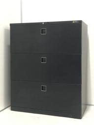 【限定1台入荷！】３段ラテラル書庫！収納性抜群！洗練された黒いカラーリング！※表面ザラザラした肌触りのタイプとなります。【AD】