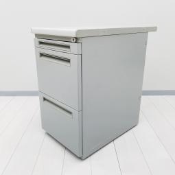 【収納と作業スペースを同時に確保できる３段脇机！】■ウチダ(UCHIDA)製　フィード(FEED)シリーズ　旧型　脇机3段　W400×D700×H700㎜　■シリンダー錠　■グレー