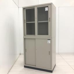 【在庫入替セール】【スライド引き戸だから開閉スペースに困りません！人気の引き違い書庫！】■コクヨ(KOKUYO)製　■引き違い＋引き違い　書庫セット　■ハイキャビネット　W880×D515×H1760 mm　■シリンダー錠　■ライトグレー