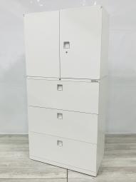 【中古】【オフィスの定番】　■上下書庫セット　■3段(3段ラテラル)×観音開き(両開き)　■引き出し　■白　■ホワイト　■キャビネット　■収納　■ラック　■棚　※愛知※名古屋※豊田※三重