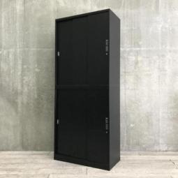 【人気NO.1商品】オカムラ製　/　3枚引き違い書庫セット　/　使いやすいキャビネット　/省スペース　ブラック