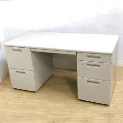 【外部倉庫在庫品】コクヨ　BSシリーズ　両袖机　W1400　ニューグレー　左2段・右3段の大容量の引出し　シリンダー錠　※樹脂部分に日焼け有【愛知・名古屋・豊田・静岡・浜松】