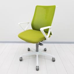 【在庫入替セール品！（本在庫限定価格）】【腰まわりをしっかりホールド！長時間作業も快適フィット！】■オカムラ(okamura)製　フルーエント(Fluent)チェア　肘付　ローバック　背面メッシュ　■固定サークル肘　■グリーン×ホワイトシェル【弊社使用欄：A01080392】【HU】