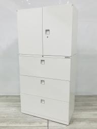 【中古】【オフィスの定番】 ■上下書庫セット ■3段(3段ラテラル)×観音開き(両開き) ■引き出し ■白 ■ホワイト ■キャビネット ■収納 ■ラック ■棚