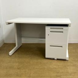 疑似的な片袖机 平机(ウチダ/スカエナ)+3段ワゴン(イナバ)のセット W1200の定番サイズ ホワイト天板 鍵付き【愛知・名古屋・豊田・静岡・浜松】