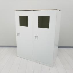 【中のゴミ箱は付属しておりません！】【リフレッシュスペースでのご利用にもオススメ！】【木目天板】【ゴミ箱を汚く見せない！】■オカムラ(okamura)製　レクトライン(Rectline)シリーズ　分別ダストボックス　リサイクルトラッシュユニット　2連片開きトラッシュボックス　■W900×D450×1120㎜　■ホワイト　【弊社使用欄：A01086501】