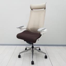 ヘッドレスト付き！/状態良好/大人気　イトーキ(ITOKI)製　アクト(Act)チェア　肘付　エクストラハイバック　メッシュ背面　■可動肘・ランバーサポート　■チョコレートブラウン×ホワイトシェル