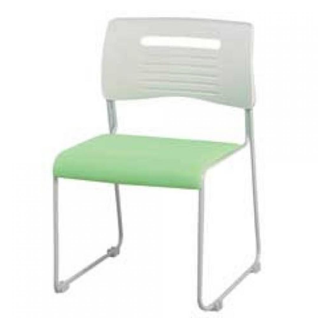 スタッキングチェア　■　座面がライムグリーン（布）　■　背面がホワイト（樹脂）【会議チェア】
                                    新品
            
