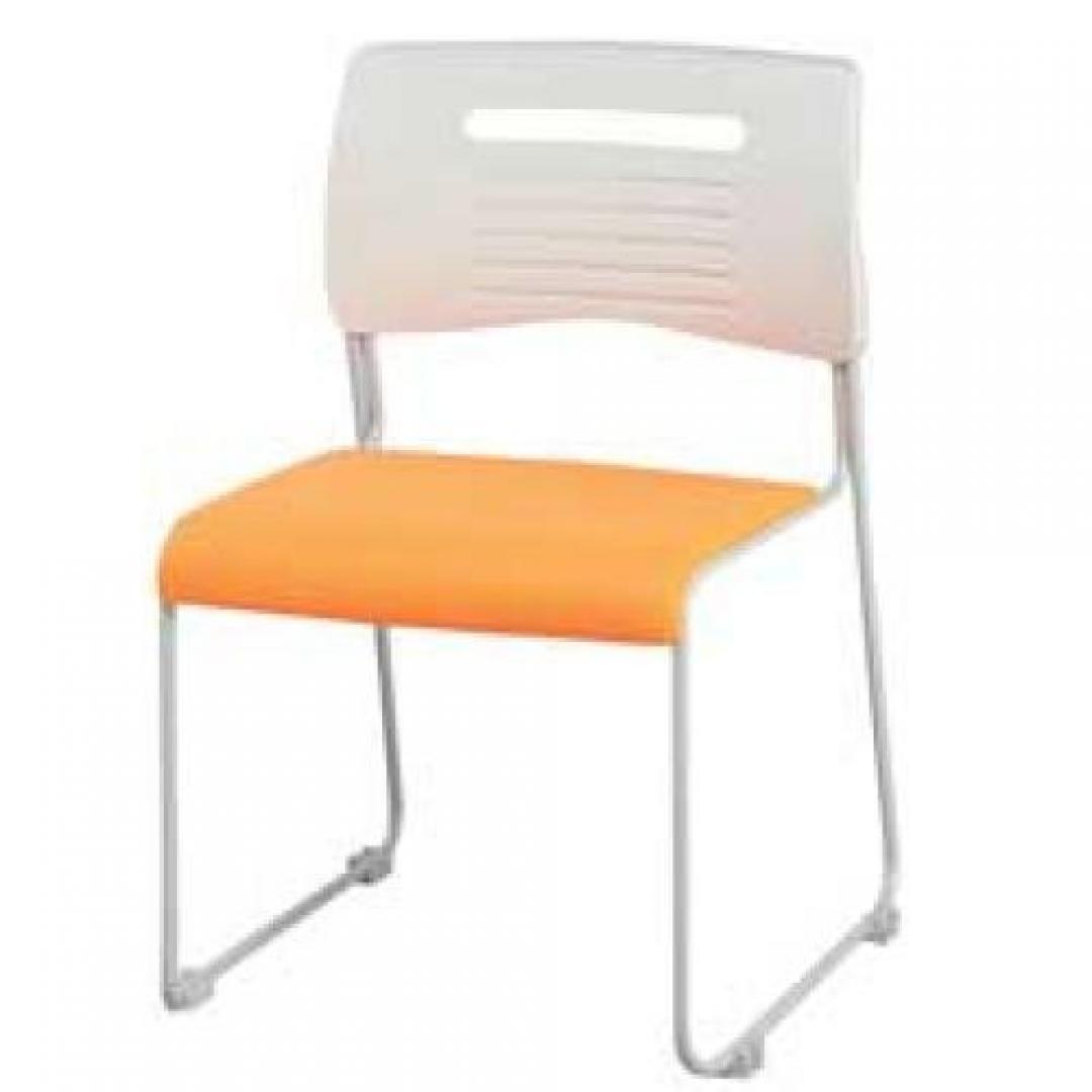スタッキングチェア　■　座面がオレンジ（布）　■　背面がホワイト（樹脂）【会議チェア】
                                    新品
            