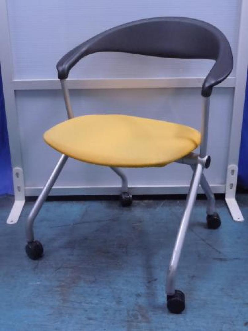 【お得な3脚セット840円オトク！】UCHIDA 内田洋行製　■FM290 ■ミーティングチェア　ネスティングチェア　■イエロー【会議チェア】
                                    中古
            