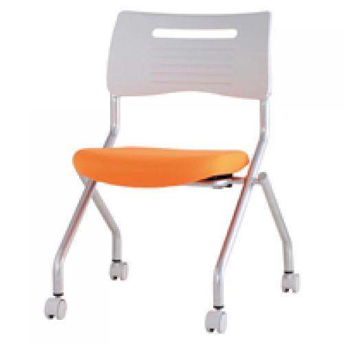  ネスティングチェア　■オレンジ（布）　■背：ホワイト（樹脂）【会議チェア】
                                    新品
            