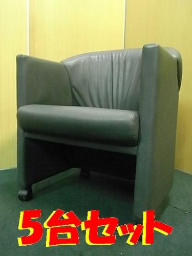 【5脚セット】【本革張り】■岡村製作所　応接用ミーティングチェア　キャスター付き　グレー【会議チェア】
                                    中古
            